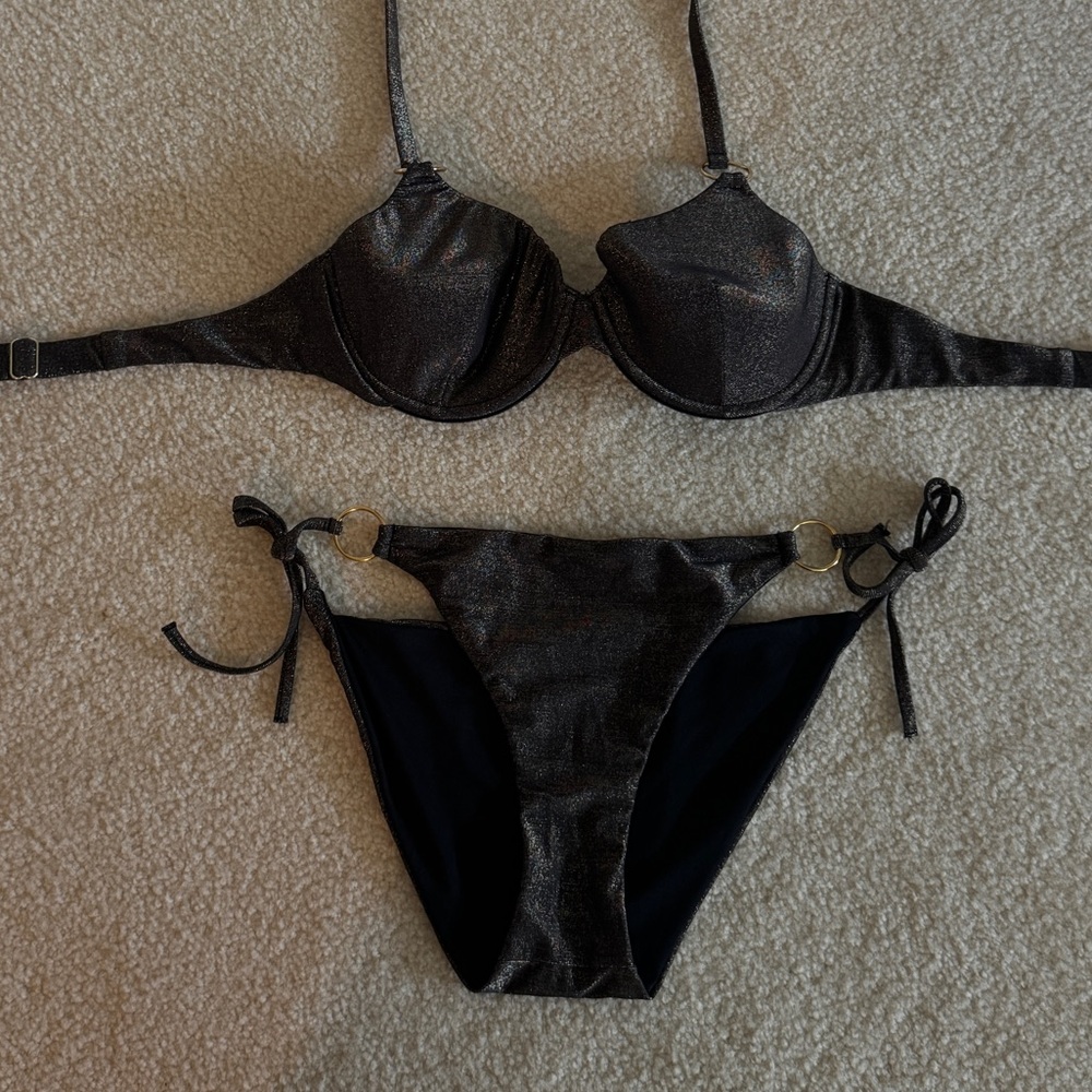 Calzedonia Metallic Black Bikini Set